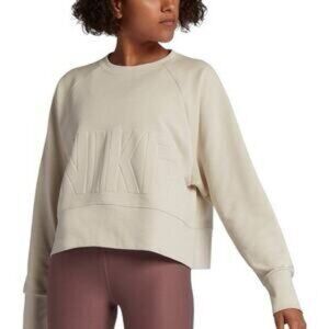 Nike Beige Boxy Cropped Crewneck Sweatshirt Size Small